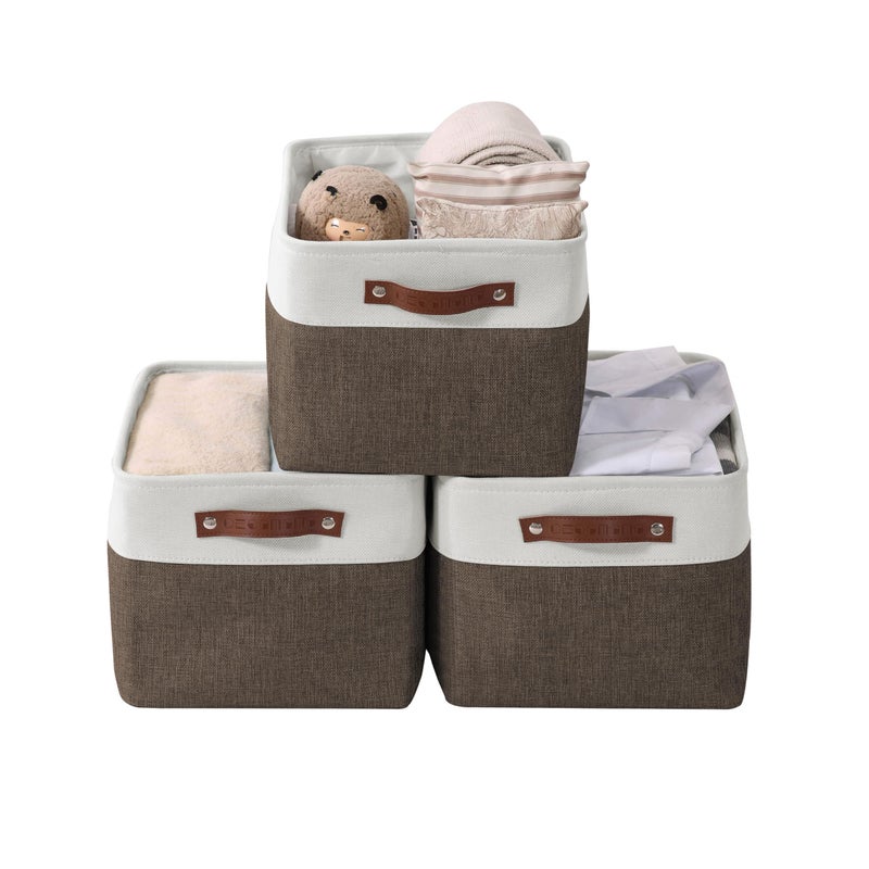 DECOMOMO Storage Baskets for Shelves - Fabric Storage Bins, Linen Closet Organizers and Storage (Brown & White, XL - 3 Pack) - Image 1